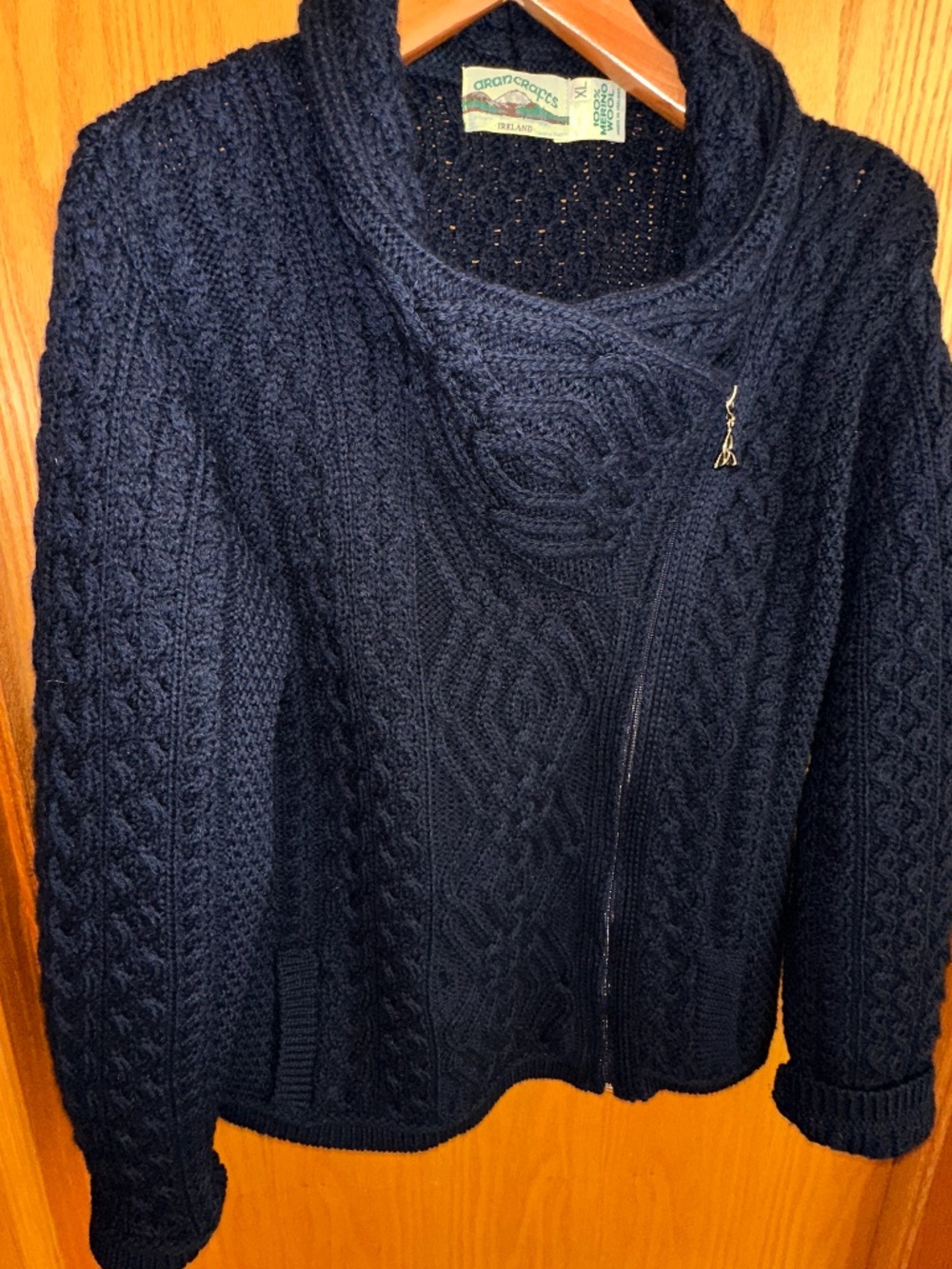 Aran Crafts Ireland Shannon Zip Cardigan XL 100% Merino Wool - Navy